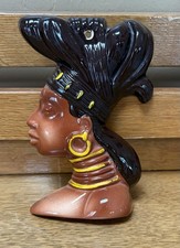 VTG MCM 1960s African  American Woman W/neck Rings & Scarf Ceramic Wall Decor picture