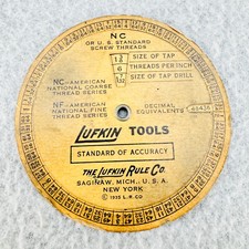 Lufkin Tools Screw Threads Wheel Chart Calculator Standard of Accuracy Vtg 1935 picture