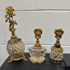 Vintage Stylebuilt Perfume Bottles Lot of 3 Ormolu Roses Glass Vanity picture