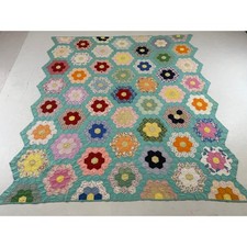 Vintage Handmade Grandmother's Flower Garden Pattern Patchwork Quilt 209x194cm picture
