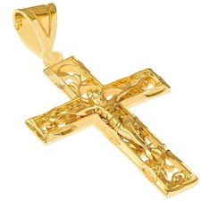 LIFETIME JEWELRY Large Filigree Crucifix Cross Necklace for Men & Women 24k G... picture