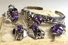 Vintage Navajo Les Baker Sterling Silver & Amethyst Bracelet ,Ring , Earrings picture