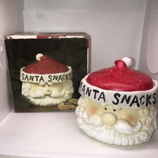 Vintage Cookie Jar Santa Snacks Christmas Ceramic Santa Clause Lid Christmas picture