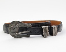 James Reid Sterling Silver Belt Buckle and Leather Belt (Size 36) picture