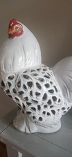 White Ceramic Chicken Hen Figurine Decor with Red Comb picture