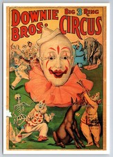 1926 Downie Bros Big 3 Ring Circus Poster Art 4x6 Modern Postcard Clown Elephant picture