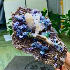 2.7LB Natural BLUE-green purple Cube Fluorite Mineral Crystal Specimen/China picture