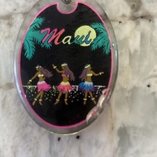 Vintage Maui Hawaii Acrylic Key Chain Neon Hula Girls Dancing picture