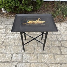 Vtg COUROC LARGE Black Resin Inlay Tray Table GRASSHOPPER 18”x12.5” RARE MCM picture