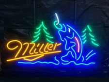  Miller Lite Fishing Get Hooked Fish Trees Neon Lamp Light Sign 24
