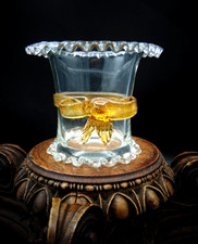 Antique Victorian Harrach Crystal Art Glass Vase w Applied Amber Ribbon Bow picture