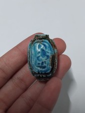 Egyptian Scarab Blue Glazed Stone Pendant Ancient Style Collectible Decor Piece picture