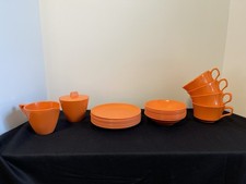 1960’s 22 Pc Vtg Allied Chemical Atomic Orange Melamine Melmac Tableware MCM picture