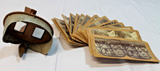 1898 VINTAGE WOODEN STEREOSCOPE PHOTO VIEWER W/ 18 PICTURE CARDS picture