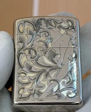 Skull & Helmet Lady Silver & Gold Zippo Lighter and Box picture