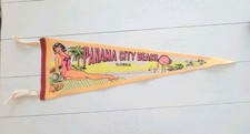 Panama City Beach Florida Vintage Felt Pennant Flag - Woman On Beach  picture