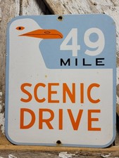 VINTAGE 49 MILE SCENIC DRIVE PORCELAIN SIGN OLD SAN FRANCISCO GOLDEN GATE BRIDGE picture