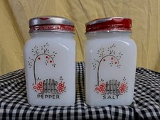 Vintage Tipp City Milk Glass Shakers Garden Gate Tree Rare Set picture