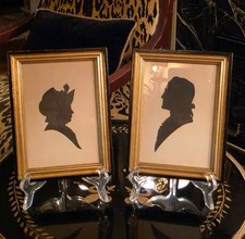 VINTAGE PAIR OF FRAMED HEAD SILHOUETTES BY GUMPS SF G. WASHINGTON & WIFE picture