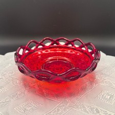 Imperial Glass Vintage Ruby Red Lace Design Serving Bowl with Open Lattice Edge picture