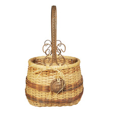 Woven Wicker Basket w/Wood Bottom Metal-Handle Handmade Mexico Sun Pottery picture