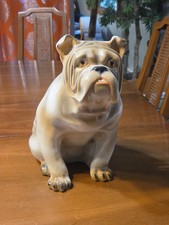 Vintage Ceramic Bulldog Statue Figurine White Brown English Bulldog 13