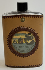 Vintage 1957 Jamestown Festival 1607-1957 Glass Flask Leather Wrap Souvenir picture