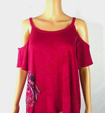 Harley-Davidson Women's Cold Shoulder Top Shirt, Pink Roses Graphic, XL picture