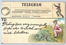 1909 Telegram Pretty Woman Fishing Heart Bait Hatfield Missouri MO Postcard picture