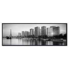 Pyradecor Black Framed Panoramic Black White Paris Canvas Wall Art Eiffel Tower picture