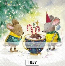 (1859) TWO Paper LUNCHEON Decoupage Art Craft Napkins - CHRISTMAS MICE HOT COCOA picture