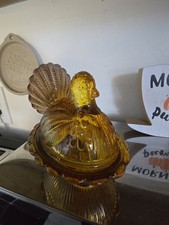 Vintage Indiana Amber Glass Turkey On A Nest Candy Dish picture