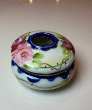 Nippon Porcelain Hair Receiver Hand Painted Roses Floral Cobalt Trim picture