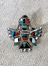 Vintage ZUNI Knifewing Inlay RING size 5.5 Turquoise Coral Jet Sterling 925 picture