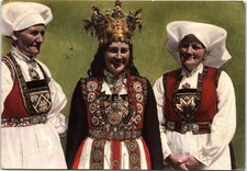 Vintage Postcard Norwegian Bride Wedding Crown Folk Costume Women Norway picture