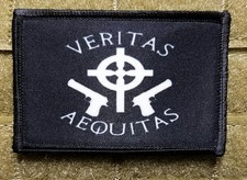 Veritas Aequitas Black Patch 2x3 Catholic Celtic Cross Crucifix picture
