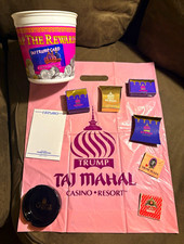 Trump Taj Mahal Casino Resort Memorabilia Lot Bucket Bag Matchbook Pink Bag picture