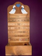 Vintage Wood Perpetual Calendar Blue Ribbon Goose 80s 90s Country Decor Complete picture