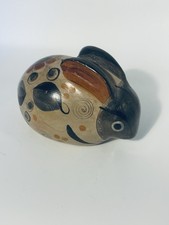 Mexican Tonala Hand Painted Rabbit Bunny Folk Art Pottery Vintage Signed Echoen picture
