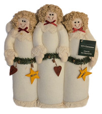 TJ'S Christmas Three Handmade Style Christmas Angels NWTWhite Felt BodyLace Trim picture