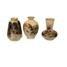 3 VTG Japanese Porcelain Vases Collectible miniature picture