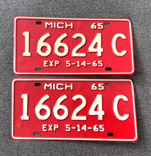 RARE 1965 HALF YEAR COMMERCIAL MICHIGAN LICENSE PLATE PLATES PAIR NOS NICE picture
