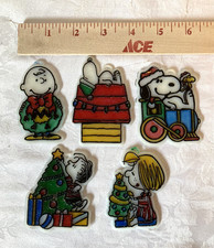 5 Vintage PEANUTS Christmas Double-Sided Plastic Window Sun Catcher Ornaments picture