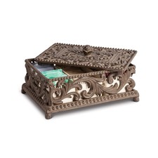 Cream Ceramic Sectioned and Acanthus Leaf Metal Tea Box Grey, Dark Brown picture
