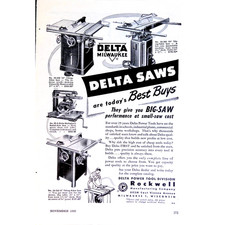 Power Tools 1950 Print Ad Rockwell Delta Table Saws  9 1/4” X 6 1/2” picture