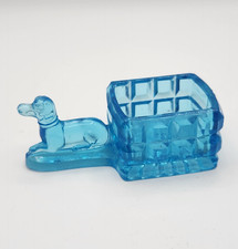 Antique 1880s Central Glass Dog & Block Cart Open Salt Cellar Sapphire Blue EAPG picture