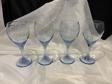 Four (4) Light Blue 7 1/8” Crystal Wine Glasses picture