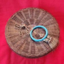 Woven Wicker Sewing Basket Antique/Vintage Brown Round picture