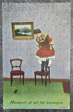 Vintage 1908 Color Postcard Fashion Dress Beautiful Woman Scared of Mouse Humor picture