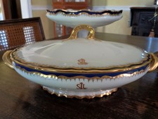 Antique Théodore Haviland Limoges Cobalt Blue Gold Porcelain Pedestal Tureen Set picture